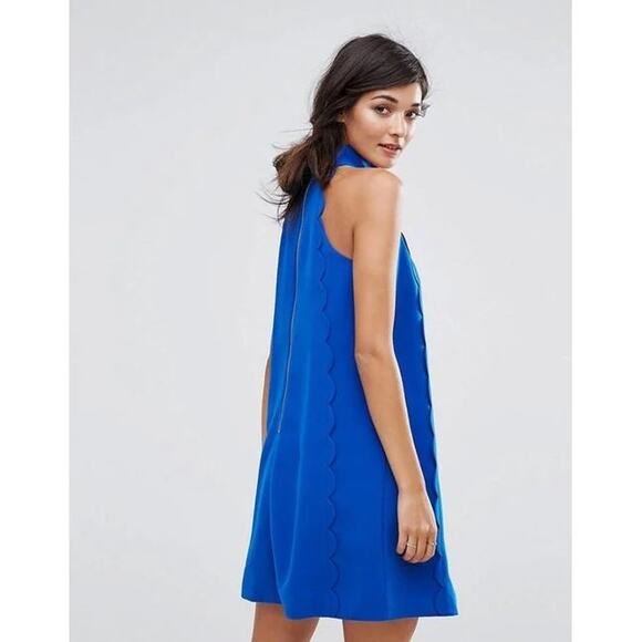 Ted Baker Torrii Dress Blue Size 6 Halterneck Scalloped Cute Chic High Neck Sexy - Picture 2 of 16
